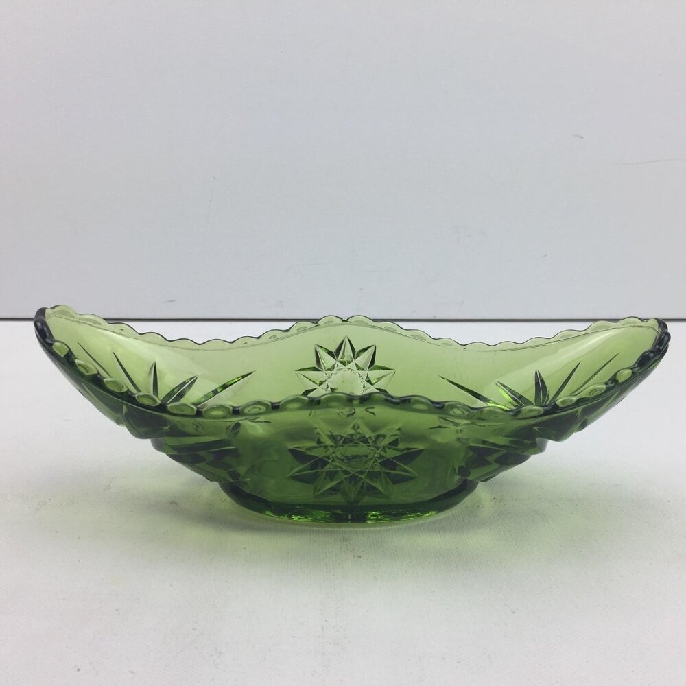 Anchor Hocking Early American Pressed Depression Green Glass Banana Boat Bowl